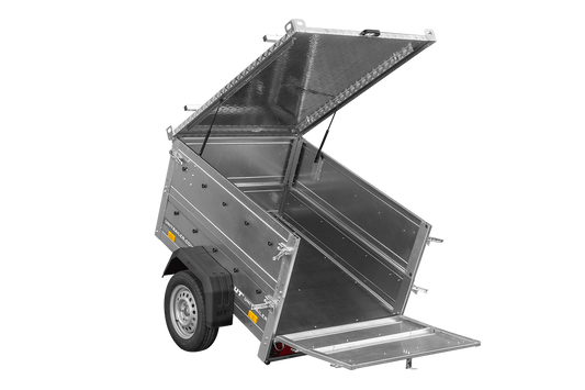 Einachsanhänger 150x106 UNITRAILER GARDEN 150 KIPP mit BIS-Seitenwänden und Aluminiumabdeckung